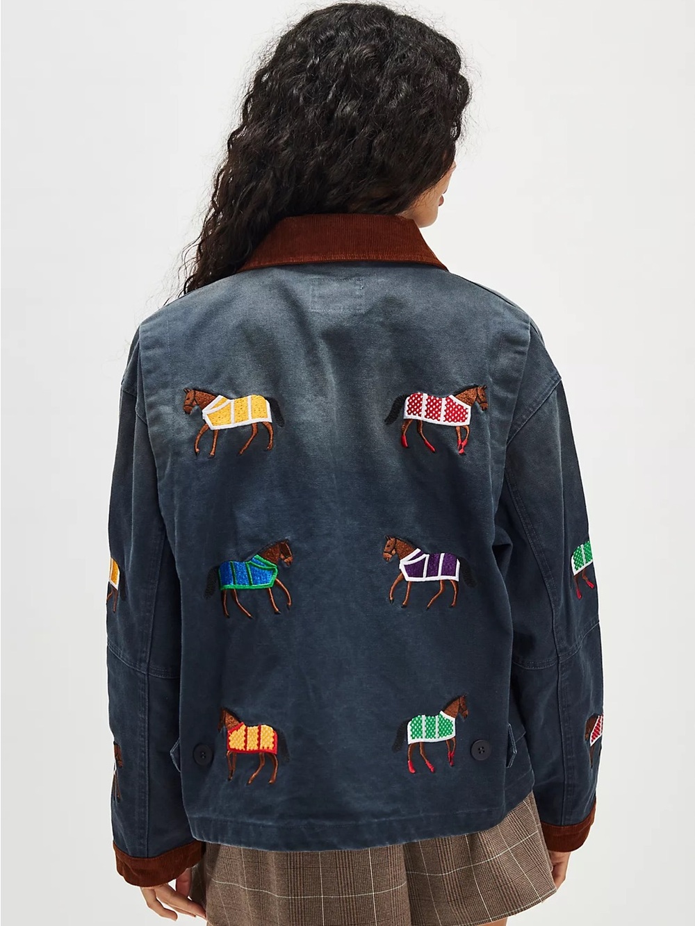 Found Lariat Blue Embroidered Horse Western Bohemian Utility Barn Jacket L - Picture 3 of 16